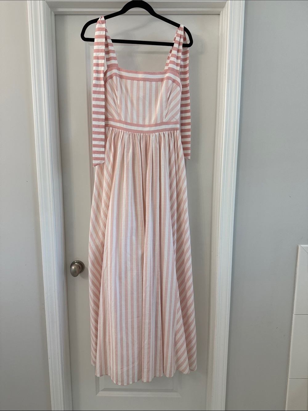 Womens Pink & White Striped Summer Dress with Square Neck